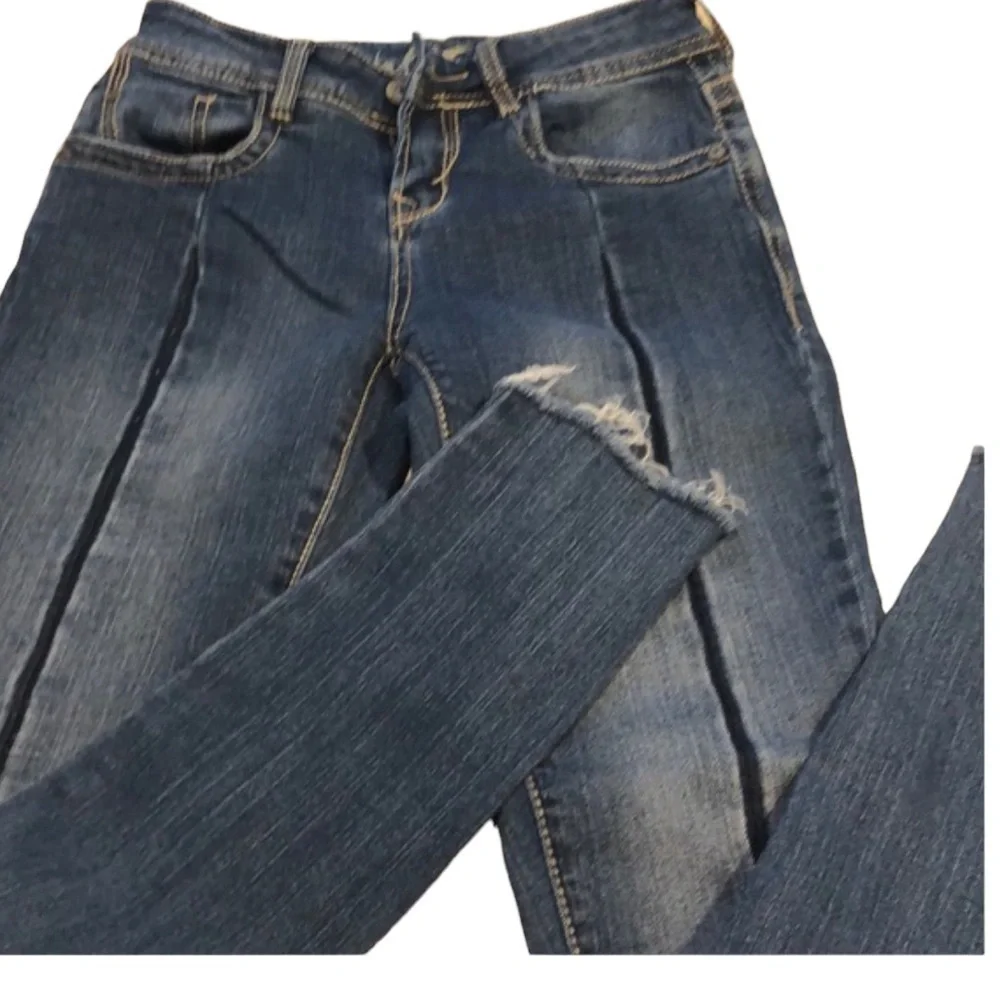 🔴 WALLFLOWER FRAYED HEM DISTRESSED DENIM SKINNY ANKLE JEANS SIZE 0